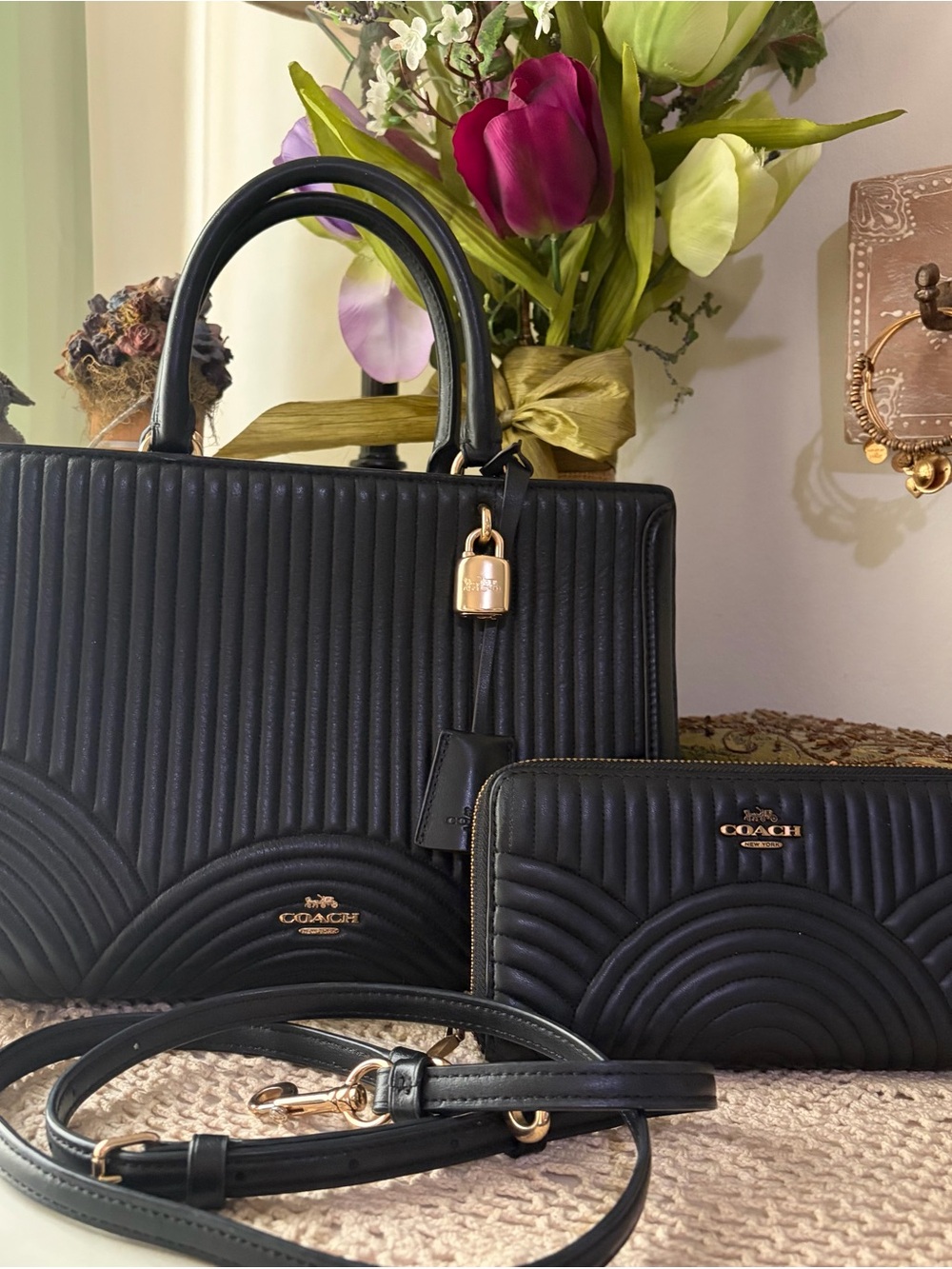 Coach Black Quilted Leather Satchel with Matching Wallet